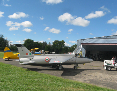 The Folland Gnat viewed from the front in the hangar